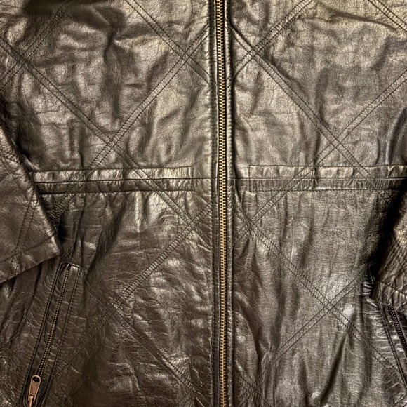 Climate Zone Quilted Black Leather Jacket Size S Motorcycle Bomber Style - Picture 2 of 6